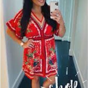 Flying Tomato Red and White Flutter Sleeve Sundress